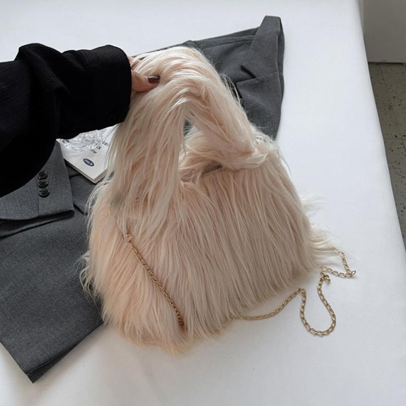 Yogodlns Měkký plyš Dámské Zimní Teplé Tašky přes rameno Móda Candy Barva Řetízková taška Crossbody Telefon Peněženka a kabelky