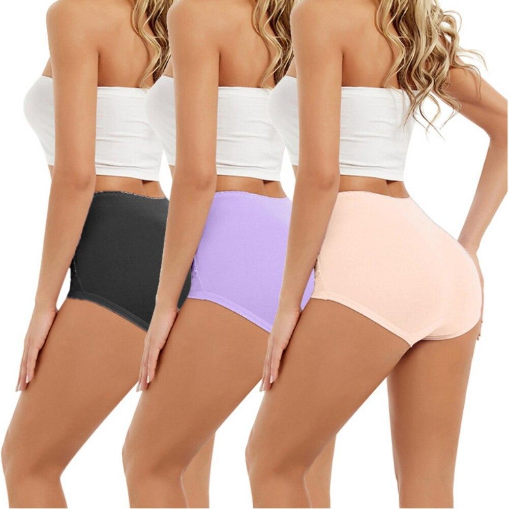 Women's High Waist Lace Briefs 3Pcs/Lot Soft Skin Friendly Seamless Breathable Panties Tummy Control Stretch Underwear