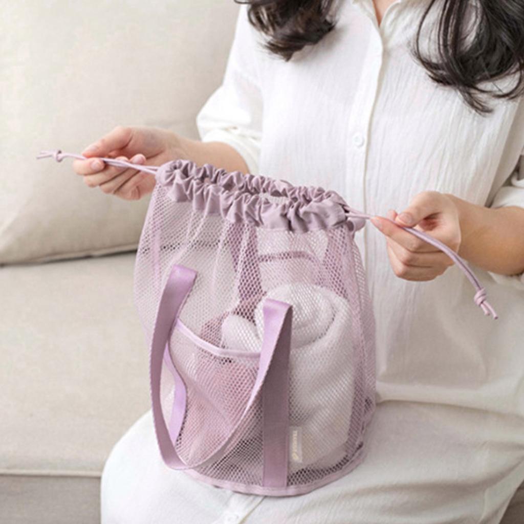 Foldable Drawstring Mesh Storage Bag For Swimming Travel Toiletries Organizer Portable Wash Pouch Home Organization