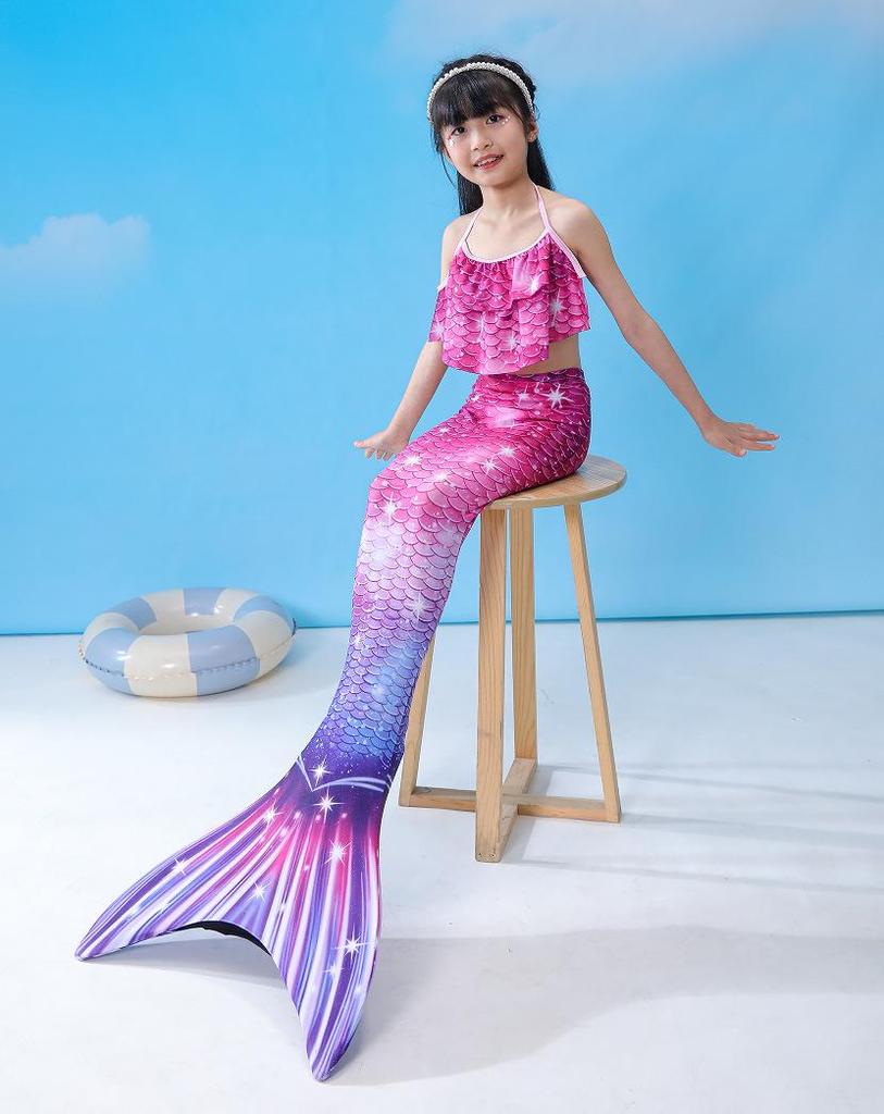 Mermaid Princess Swimsuit 3-Piece Set for Girls with Fishtail and Bikini