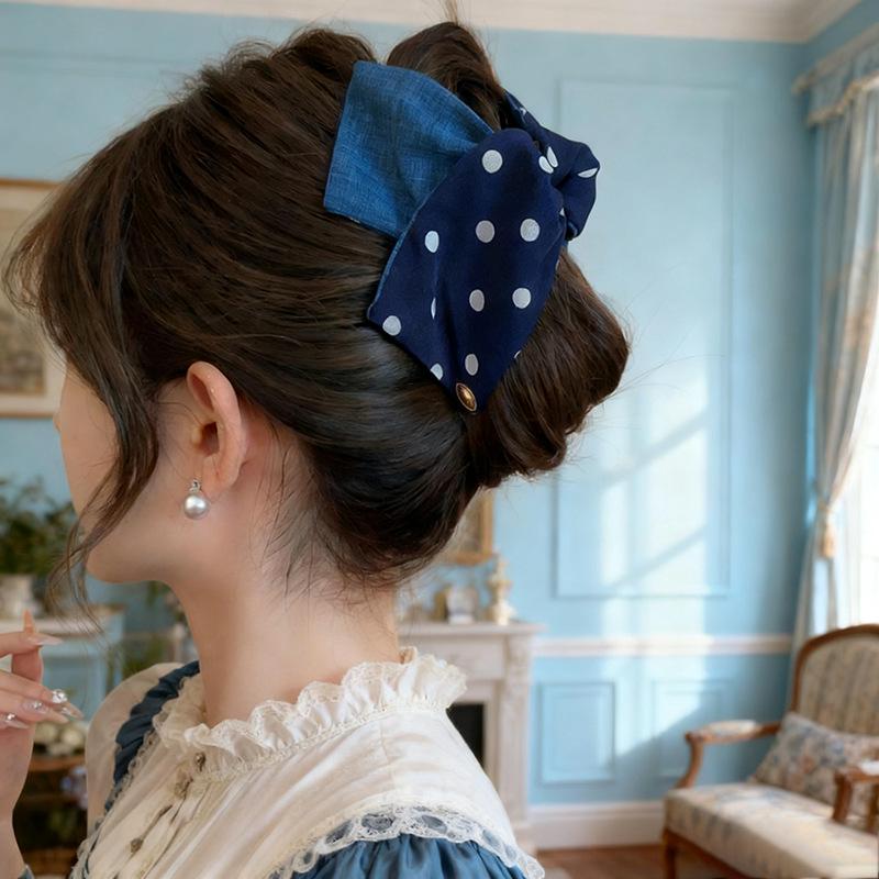 Korean Patchwork Polka Dot Triangle Claw Clip for Women - 2025 Hair Accessories синий