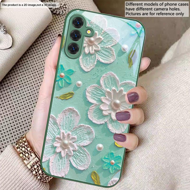 Creme Reis weiße Blüten Für Samsung A20 30 22 23 24 25 26 A31 32 33 34 A35 42 A50 51 52 53 54 55 56 70 71 72 73 Glas Handyhülle