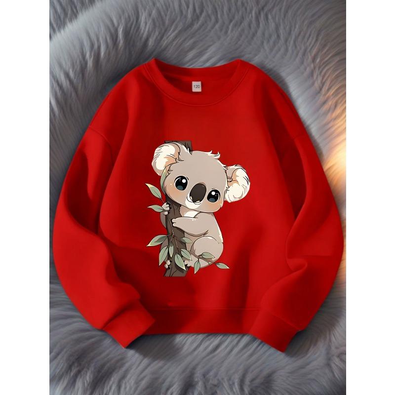 Kids Koala Print Crewneck Pullover Sweatshirt, Cartoon Casual Long Sleeve Top for Autumn Winter