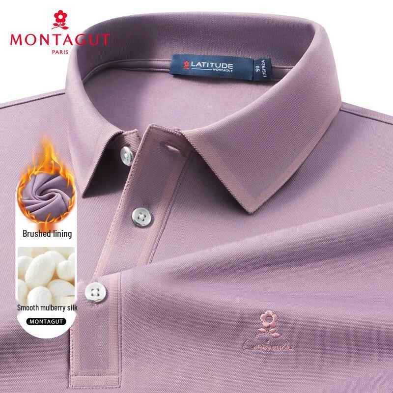 MONTAGUT Men s Silk Blend Brushed Long Sleeve Polo Shirt 56