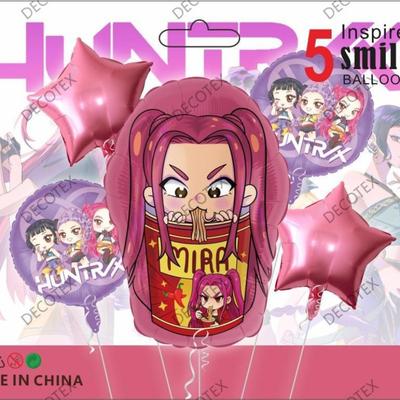 Balões HUNTRXX 18 Polegadas, 5 Peças Decorações de Festa com Personagens de Anime, MIRA ZOEY RUMI para Decoração de Aniversário Festival, Conjunto de Balões com Tema de Desenho Animado