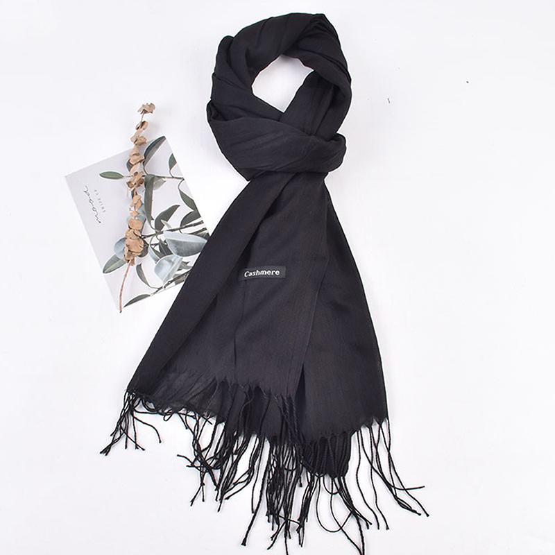 

70X200Cm Winter Warm Faux Cashmere Scarf Solid Color Fringe Shawl Wrap Versatile Sun Protection & Cold Weather Accessory 08