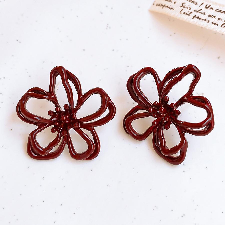 Красные масляные капли полые серьги-гвоздики простые универсальные серьги женские ретро серьги дизайнерский стиль