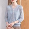 Elegant Mid-aged Women's 3/4 Sleeve Mesh Knit Blouse