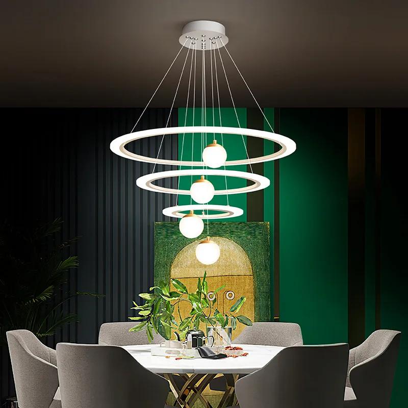 Modern Led Chandelier White Circles Ceiling Chandelier Lighting Fixtures for Living room Dining room Kitchen Bedroom Lustres Led