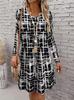 Women's Long Sleeved Round Neck Mini Dress, 3D Retro Geometric Pattern Printed Casual Vacation Style Dress Vestidos De Mujer