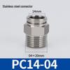 304 Stainless Steel Threaded Pneumatic Air Hose Quick Connect Fitting, PC/PL Options: 8-02, 4-M5, 6-01, 10-03.