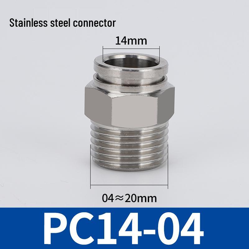 304 Stainless Steel Threaded Pneumatic Air Hose Quick Connect Fitting, PC/PL Options: 8-02, 4-M5, 6-01, 10-03.