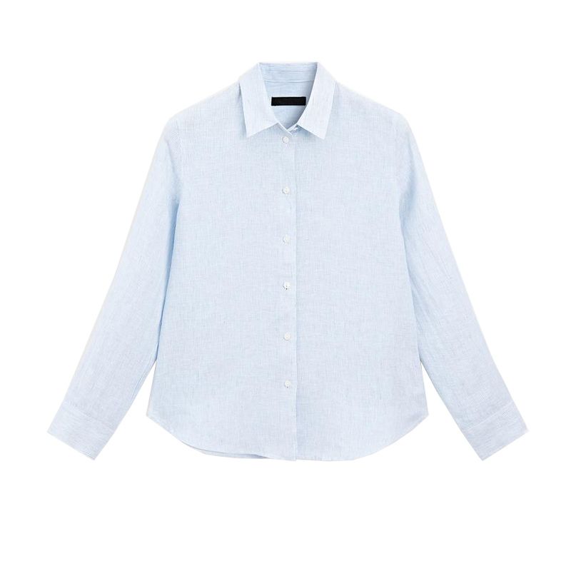 MD Spring/Summer New Arrival Women's Clothing French Laziness Commute Style Lapel Long Sleeves Pinstripe Elegant Shirt 5140515