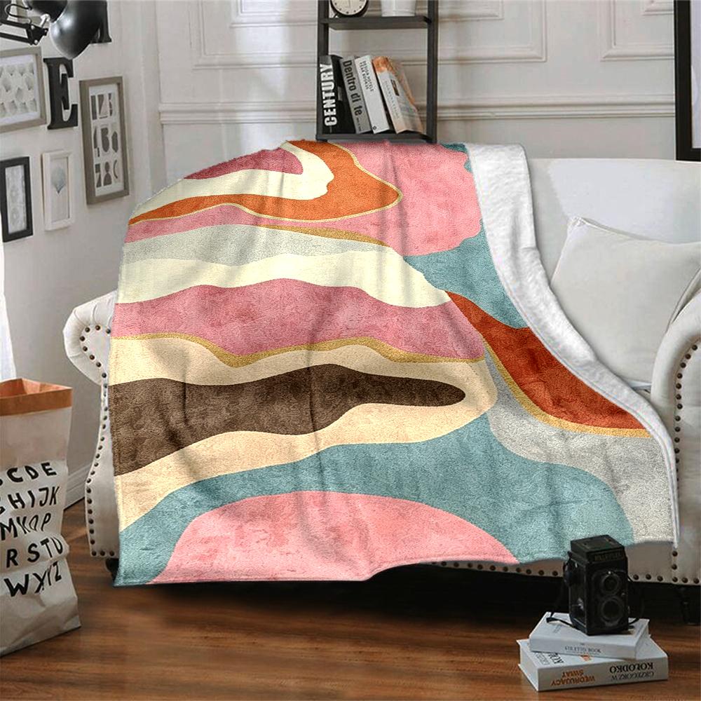 1Pc Abstract Colorful Waves Blanket Soft And Comfortable Casual Warm Camping Travel Christmas Halloween Xmas Gift M92840