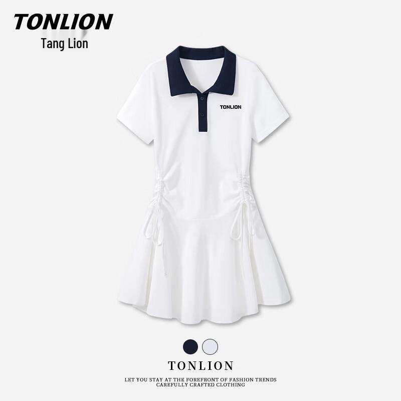 TonLion Women s Pleated POLO Collar A-Line Dress S
