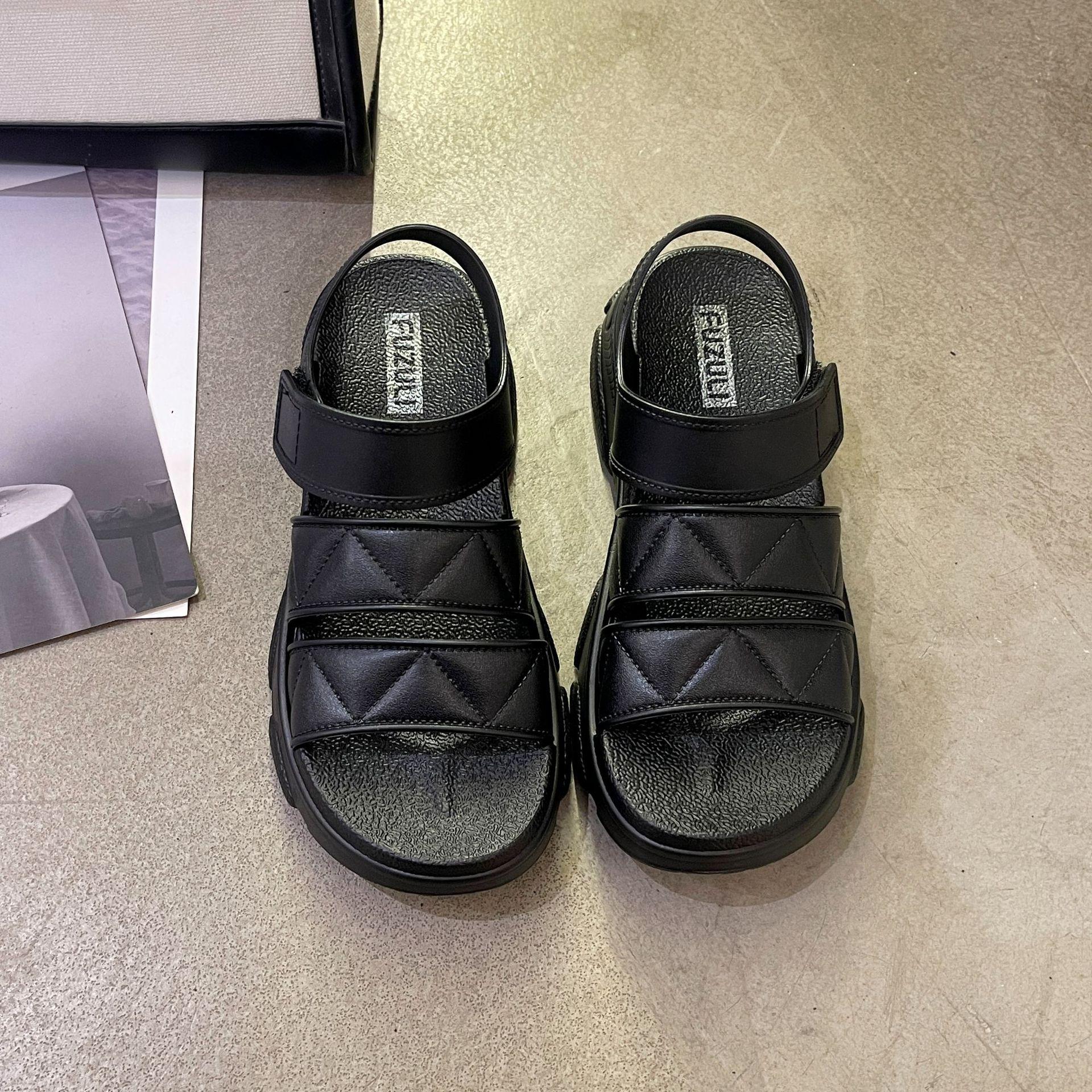 

Спортивные сандалии женская верхняя одежда лето новая мода повседневная платформа слово с сандалиями сладкий ветер липучки женская обувь 40 чёрный