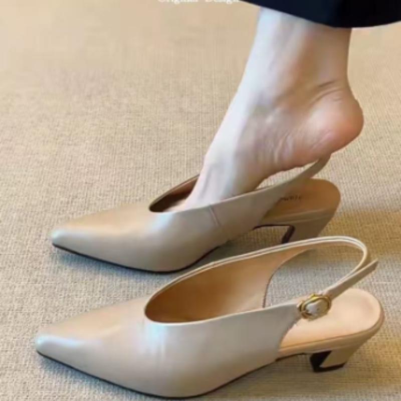 Mode Größe 34-40 Damen Echtleder Spitzschuh Slingback Ballerinas Sandalen Elegant Damen Schlank Alltagskleider Schuhe 2025 Frühling Neu