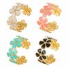 Vintage Colorful Enamel Flower Cuff Bracelet, 18K Gold Plated Stainless Steel Floral Bangle, Anti-Tarnish Party Jewelry