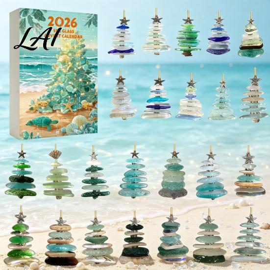 Calendario dell'Avvento di Natale Fatto a Mano Personalizzato con Vetro Marino, Scatola Conto alla Rovescia 24 Giorni con Decorazione da Appendere ad Albero, Ornamenti in Acrilico Festivi