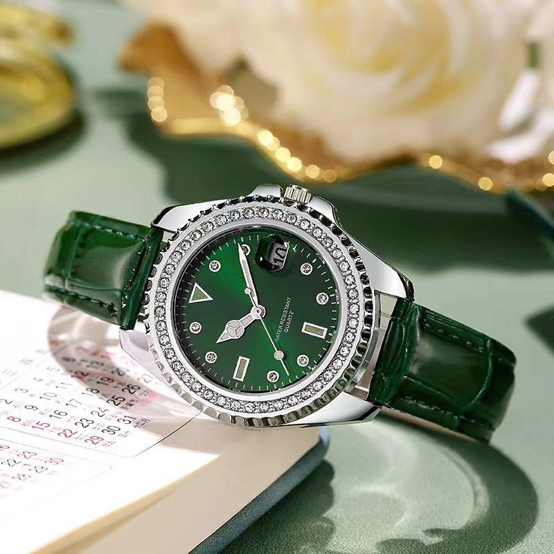 

Эстетические часы с бриллиантами Senior Pointer Green Belt Niche Diamond Dial Watch Women Belt Quartz Watch Office Lady Watch Fashion One Size зелёный
