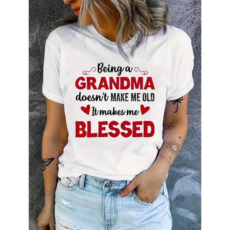

Womens Grandma Letter Print T Shirt Casual Short Sleeve Crew Neck Comfy Everyday Stylish Top 4XL
