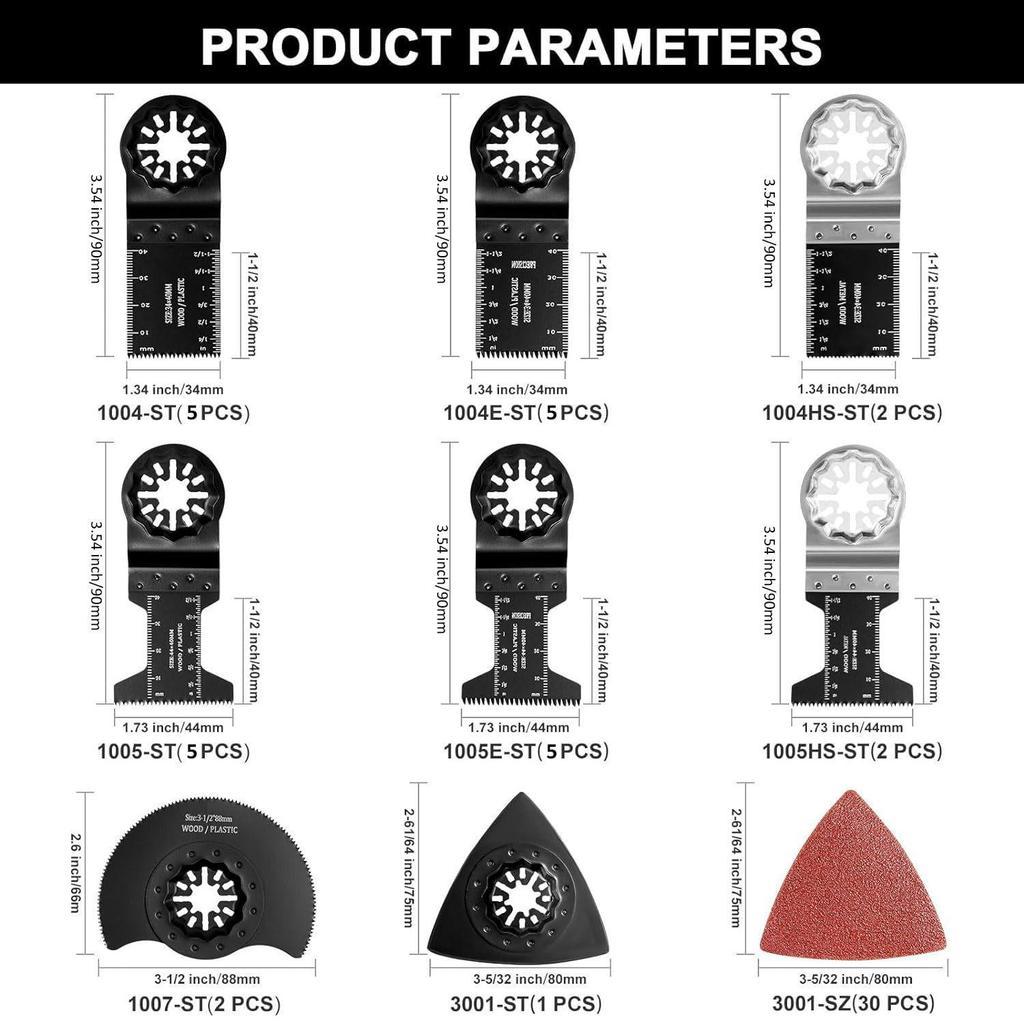 57-piece All-purpose Saw Blade Kit Compatible with Bosch/Fein/Makita, Starlock Compatible.