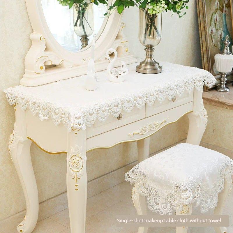 

Туалетный столик в европейском стиле Кружевная пылезащитная накидка Полотенце Ткань Туалетный столик Компьютерный стол Книжный Скатерть Тумба под телевизор Обувница Настольный коврик Pure White -038 Small stool towel 56*56cm