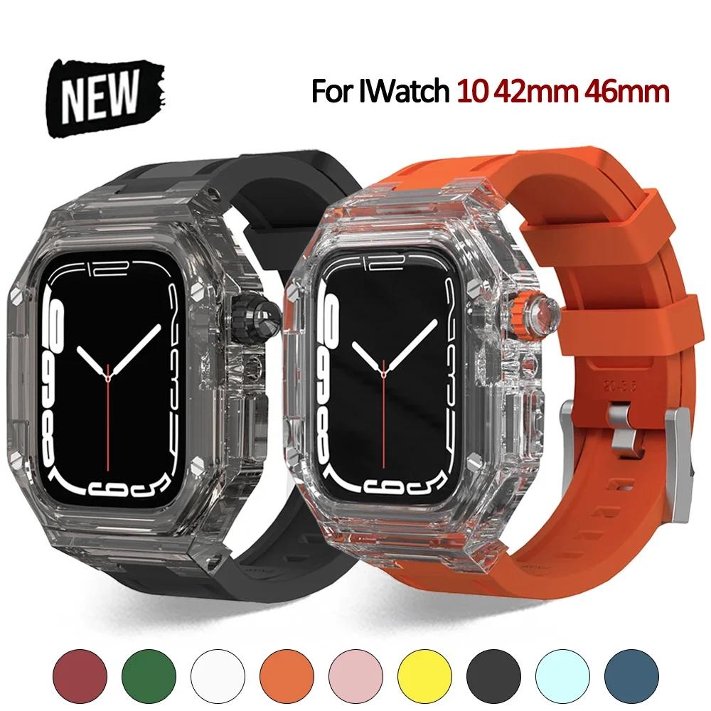 PC Case+Silicone Band for Apple Watch Series 10 42mm 46mm Sports Unisex Bracelet for IWatch 10 46MM 42MM Transparent Case Straps