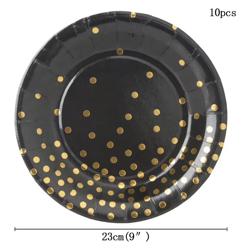 Black Gold Birthday party Decorations Tableware Set Paper Cups Napkins Plates Tablecloth Adult Kids Happy Birthday Party Decora