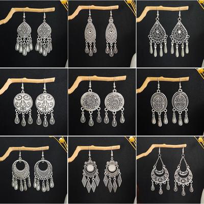 Bohemian Ethnic Wind Geometric Water Drop Earrings, Long Fringed Earrings For Retro Tourist Attractions