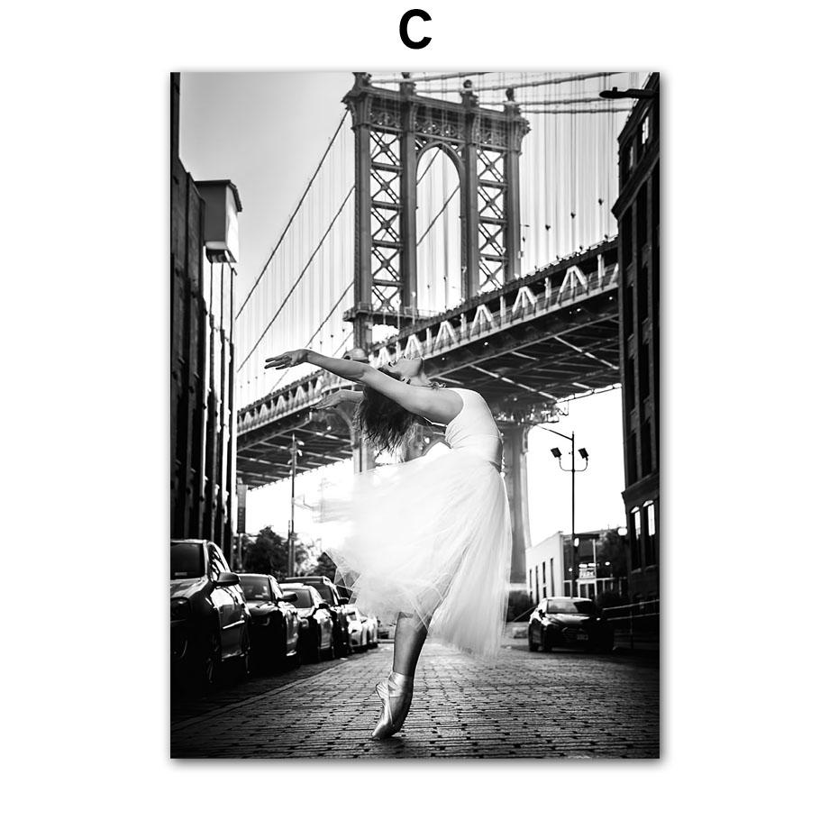 New York Bridge Feather Flower Fashion Girl Wall Art Canvas Painting Posters And Prints Black White Wall Pictures Living Room