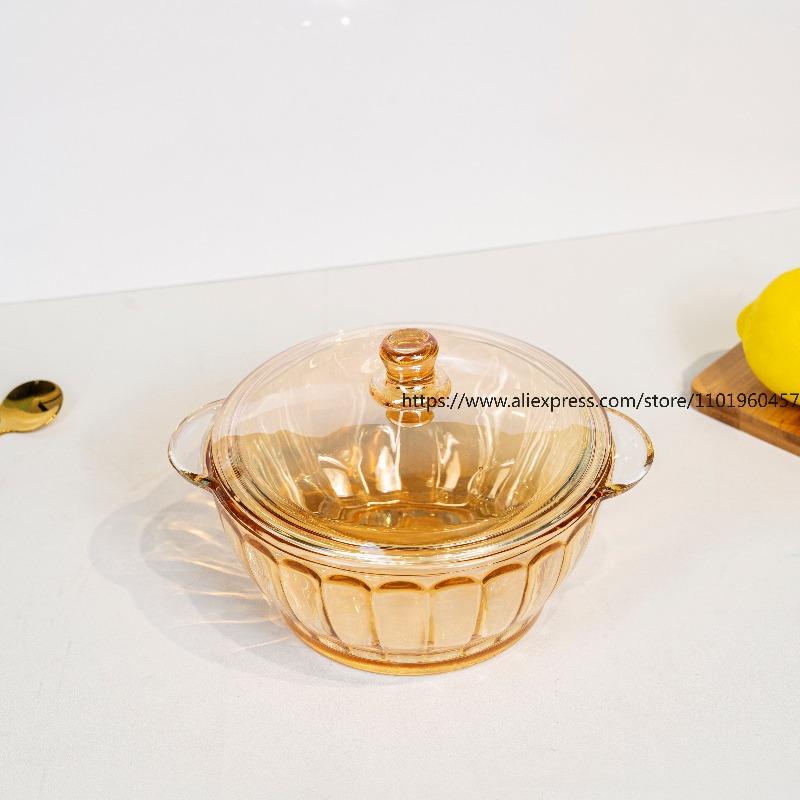 Amber-Colored Crystal Pumpkin Soup Pot Heat Resistant Decorative Home Bowl for Soup Cooking