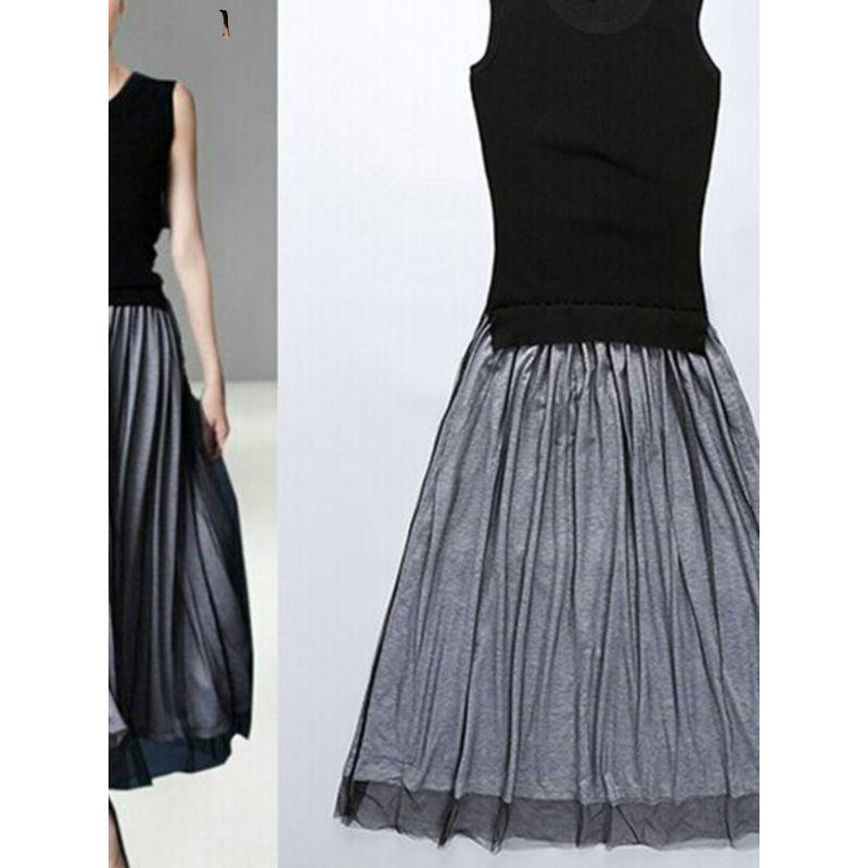 European Station Gauze Knitting Slim Sleeveless Dress