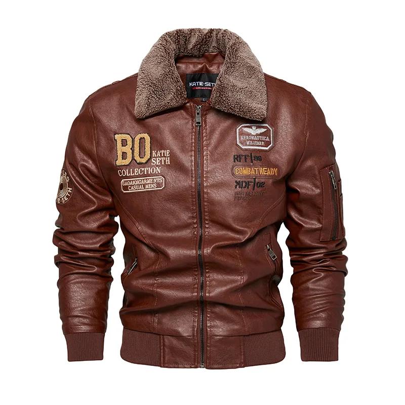 2026 Men Pu Leather Jacket Fashion High-Quality Detachable Fur Collar Coats Autumn Winter Men Thick Coat Embroidered Jackets Men Clothing