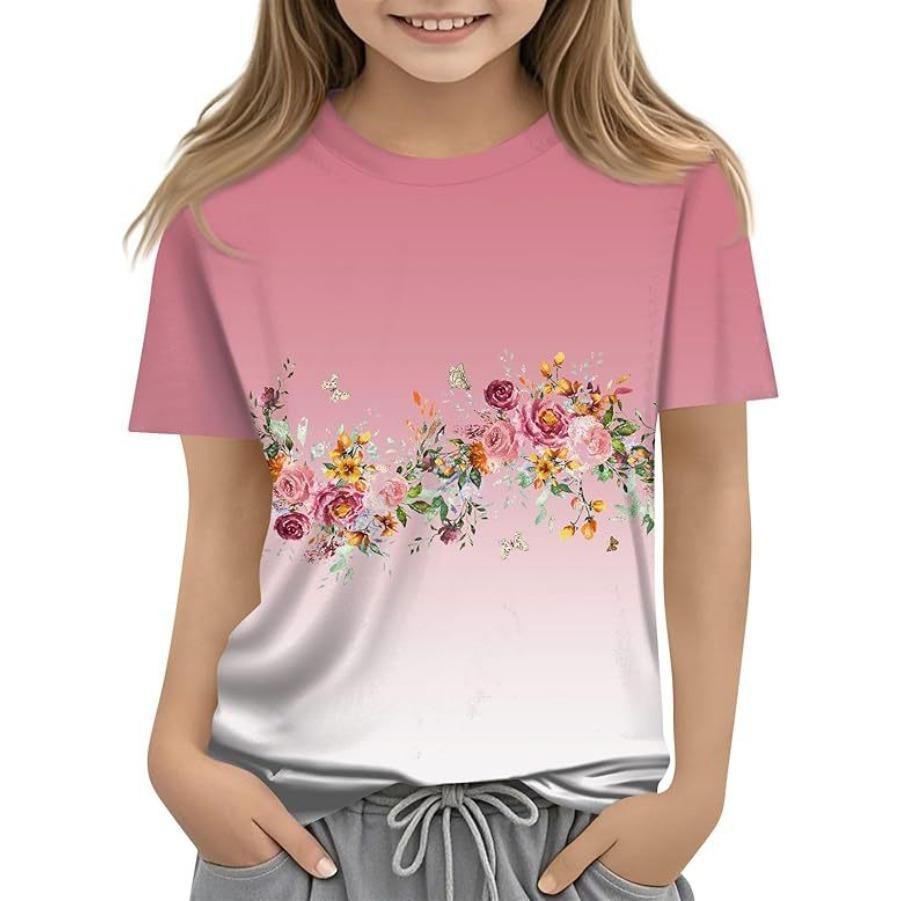 Children's Casual Versatile Pattern Children's Women's Short Sleeved Round Neck T-shirt
