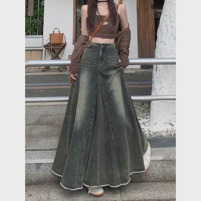 Damen American Retro High-Waist Denim A-Linie Fischschwanzrock - Herbst/Winter Mittellang Slim Fit