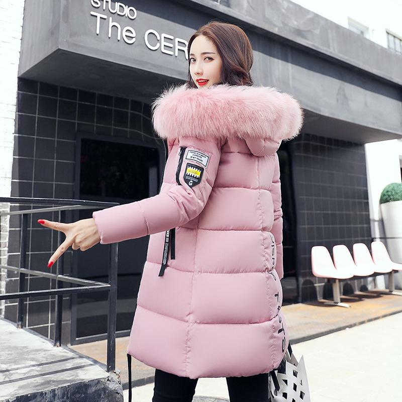 Winter Korean New Style For Women Cotton-padded Coat For Women Medium-length Slim-fitting Cotton-padded Jacket Large Fur Collar Student Cotton-padded