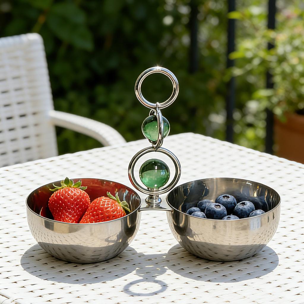 Ramadan Arabic Style Cluster of Serving Bowls Metal Chocolate Food Serving Bowl with Green Beads Design Stainless Steel Material