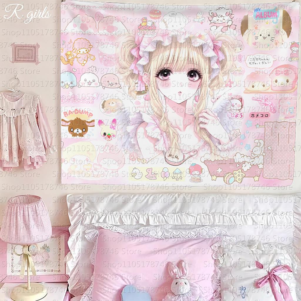 Nový nástěnný závěs ve stylu anime, krásná dívka, patchwork, ins styl, roztomilý gobelín, látka na stěnu pro studentské koleje, ložnice