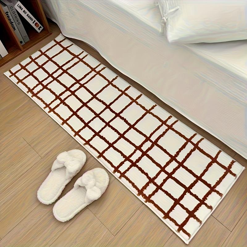 VIKAMA Checked Plush Long Strip Carpet for Room Decoration, Bedroom Bedside Soft Footpad, Living Room Sofa Mat, Home Decoration