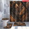 4Pcs Shower Curtain Set with Non-Slip Bath Mat, Toilet Lid Cover, Contour Rug & 12 Hooks, Bathroom