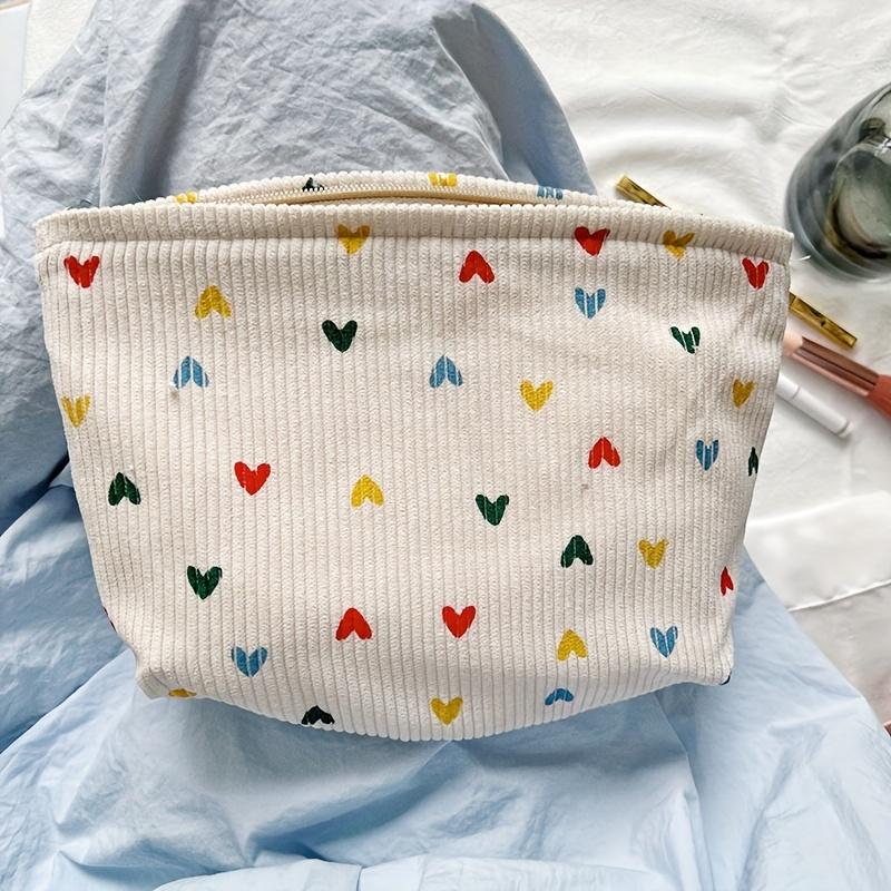

Милая цветная косметичка с узором в виде сердечек, портативная вельветовая сумка на молнии для умывальных принадлежностей, идеальная дорожная сумка для хранения косметических инструментов