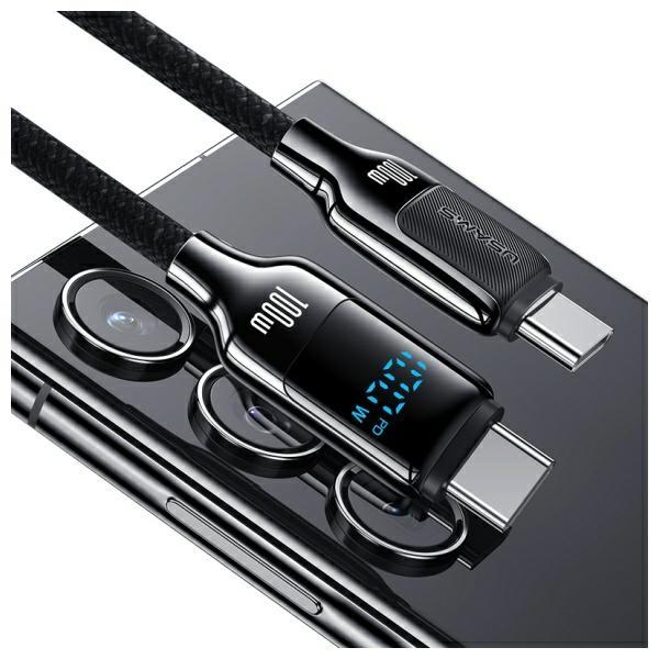 USAMS USB-C To USB-C Cable 100W 1.2M     Digital Display Zinc Alloy Fast Charging Data Cable Hx Series Sj742Usb02 (Us-Sj742)