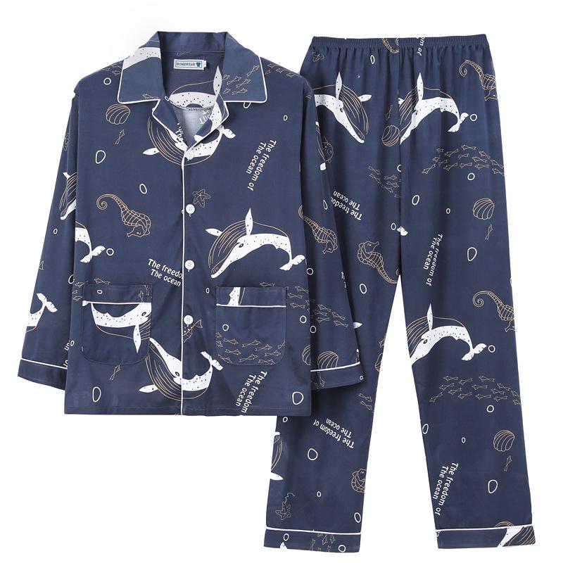 Men's Artistic Cardigan Pajama Set - Spring & Autumn Styles with Long Sleeves and Pants, Plus Size Available