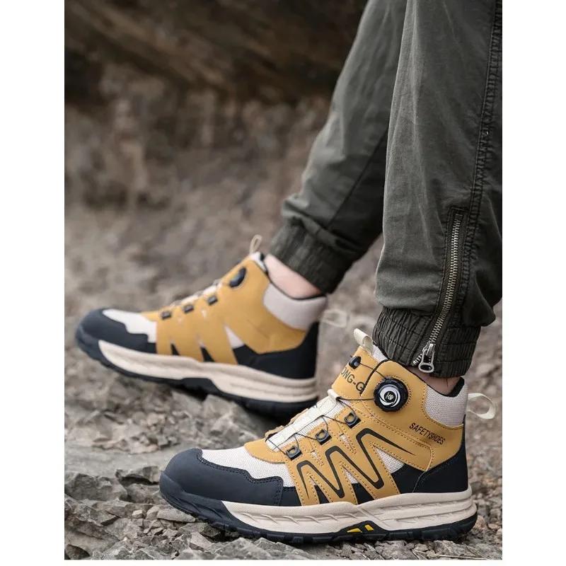 Men's Safety Shoes Rotating Button Male Sneakers Lightweight Working Shoes Protection Anti Smashing Anti Piercing Safety Shoes