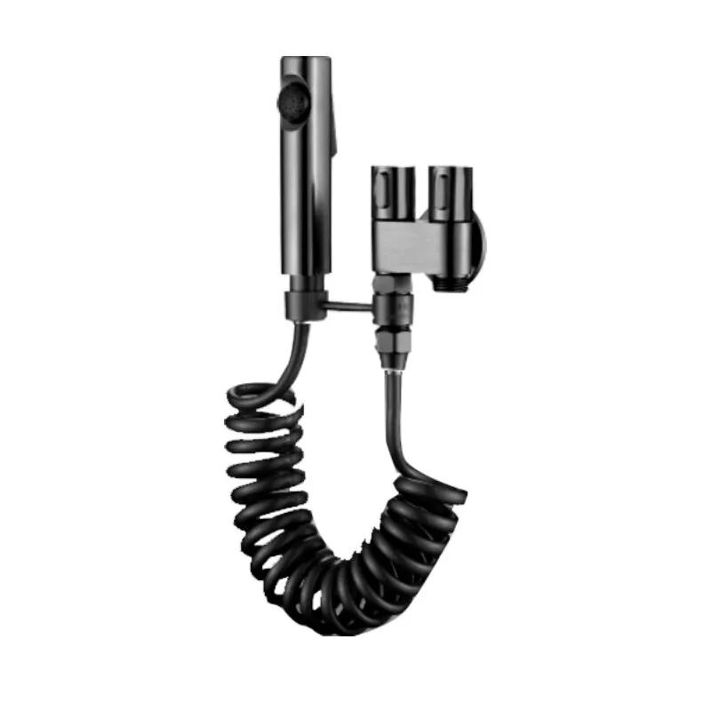 Combinație de pistol de pulverizare Însoțitor de toaletă din oțel inoxidabil, control dublu, comutator independent, supapă unghiulară, supapă de distribuție a apei