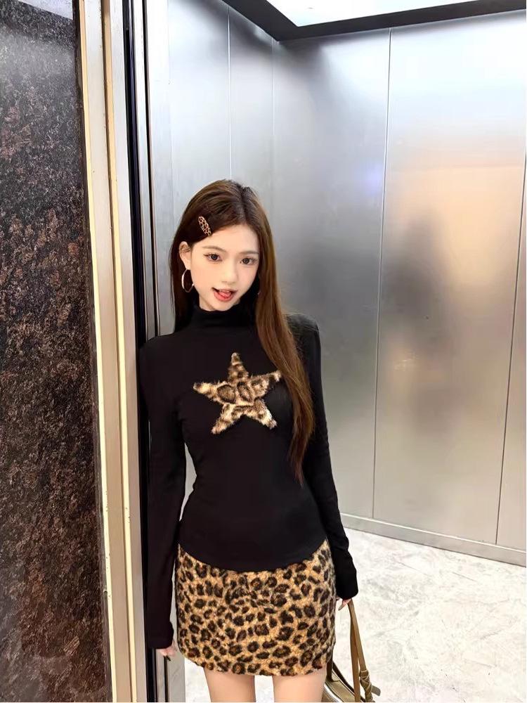Women's Slim Fit Leopard Print Wool A-line Skirt - New Winter 2025 Style with Elastic Waist