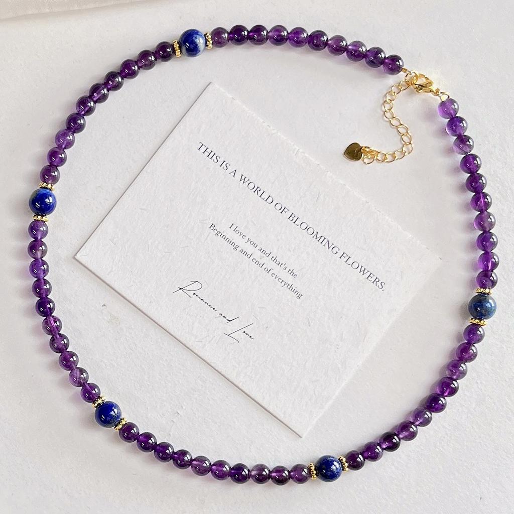 6mm Hohe Qualität Natürlicher Amethyst Lapislazuli Design Sinn Halskette Schlüsselbein Kette