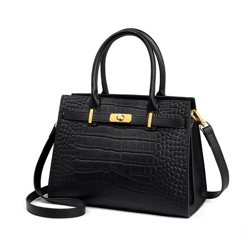 

Женская сумка для поездок на работу 2025 года с черным крокодиловым узором - Большая вместимость, на одно плечо, ручная, через плечо. чёрный