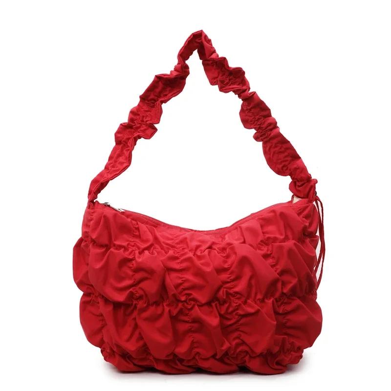New Zipper Solid Popularity Persality Crossbody Bags for Women 2026 High Quality Sense of Luxury Wrinkles Cloth Shoulder Bags
